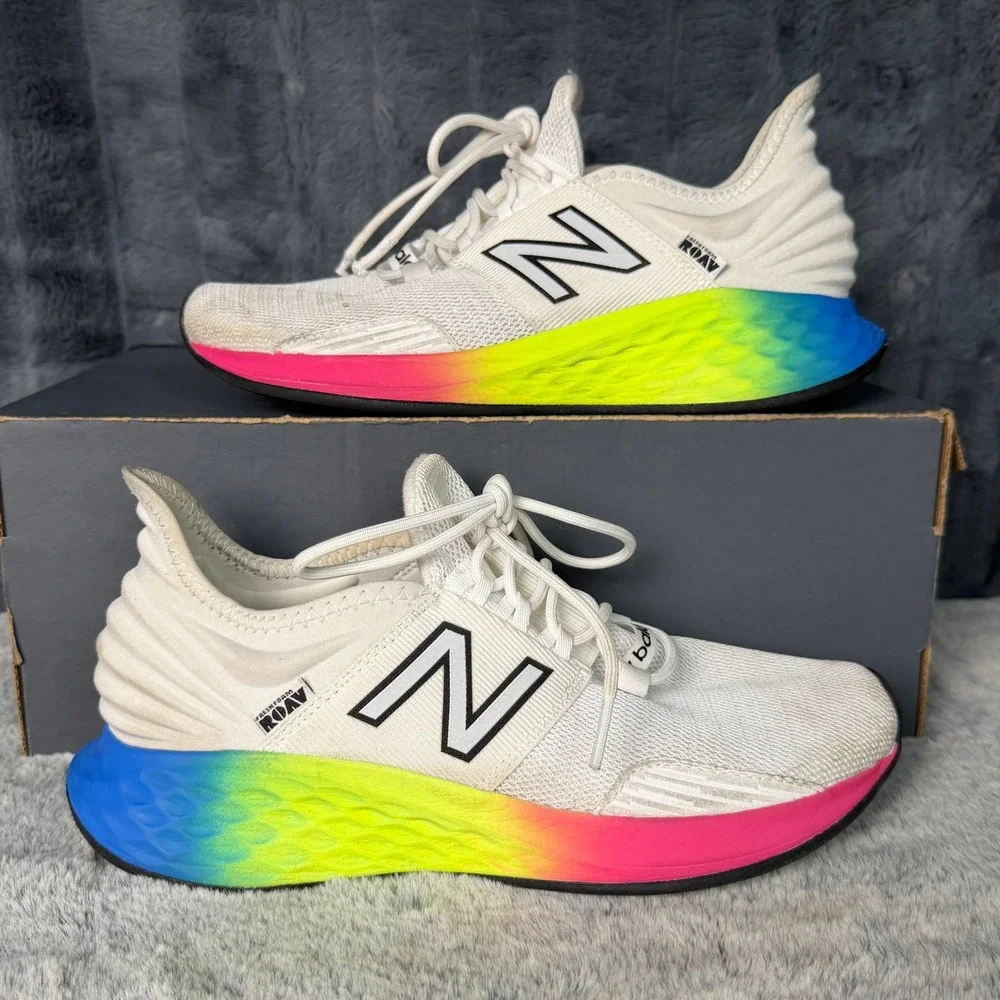 New Balance Fresh Foam Roav Running Shoes Womens 8 White Rainbow Gradient - Picture 1 of 9